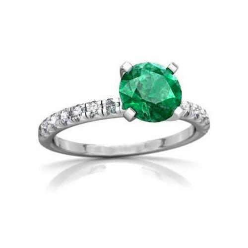 3.80 Karat Grüner Smaragd und Aus der Erde Abgebauter Natürlicher Diamanten Ring Weißgold 14K