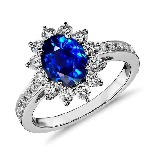 3.90 ct Blauer Saphir und Diamanten Jubiläumsring Weißgold 14K - harrychadent.de