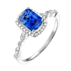 4 Karat Halo Radiant Ceylon Saphir Ring & Diamant Damenschmuck