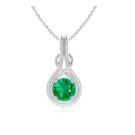 4 Karat Krappen Set Grüner Smaragd Anhänger mit Kette 14K Weißgold