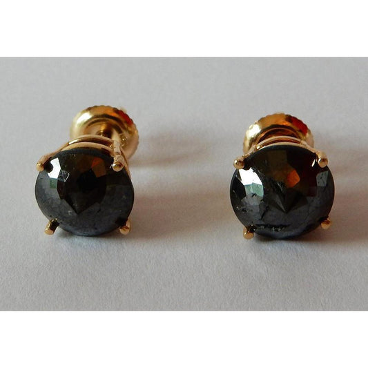 4 Karat Ohrstecker Runde Schwarze Diamanten Gelbgold