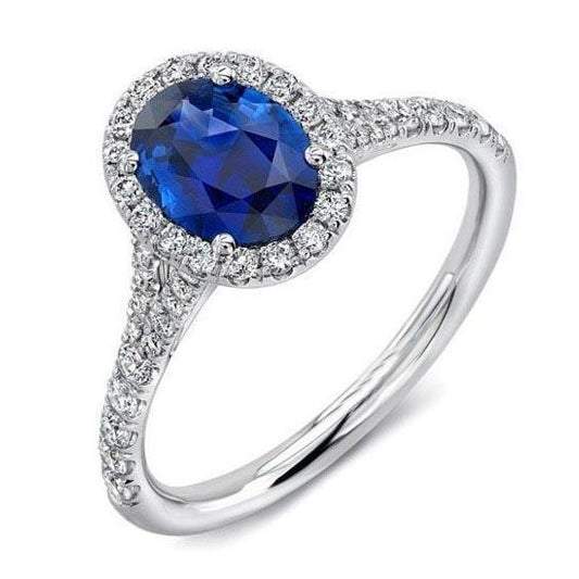 4 Karat Sri Lanka Saphir Aus der Erde Abgebauter Natürlicher Diamanten Ring Krappenset Weißgold 14K