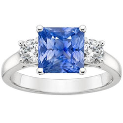4 Karat blauer Ceylon Saphir & runder Diamant 3 Stein Ring Gold 14K