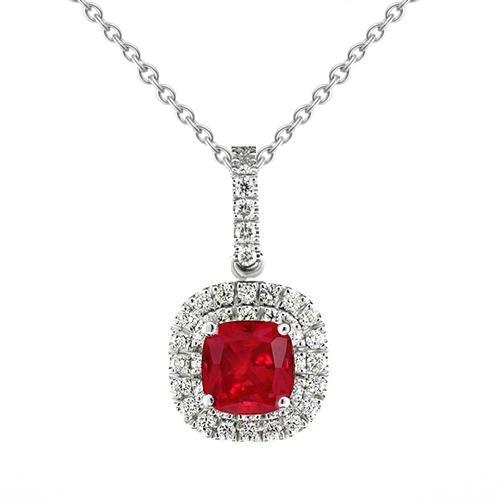 4 Karat roter kissenförmiger Rubin-Diamant-Anhänger Weißgold 14K - harrychadent.de