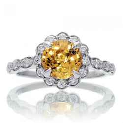 4 Kt Gelber Saphir Und Aus der Erde Abgebauter Natürlicher Diamanten Ring Weißgold 14K