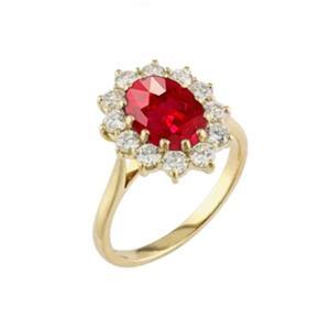 4 Kt Ovaler Rubin mit runden Diamanten Ring Krappenbesatz Gelbgold 14K - harrychadent.de