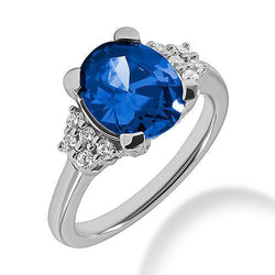 4 Kt. Sri Lanka Blauer Saphir-Diamant-Ring Weißgold 14K