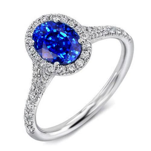 4,10 ct Ceylon Blue Saphir Diamanten Ehering Weißgold 14K - harrychadent.de