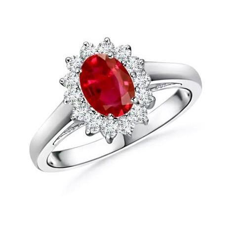 4,25 Karat Rubin und Diamanten Halo Ring Neu Weißgold 14K - harrychadent.de