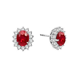 4,30 Karat Roter Rubin mit Aus der Erde Abgebauter Natürlicher Diamanten Ohrstecker Gold 14K