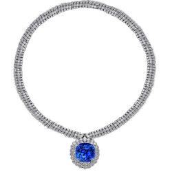 45 Karat Blaue Saphir Weiße Diamanten Platin Halskette