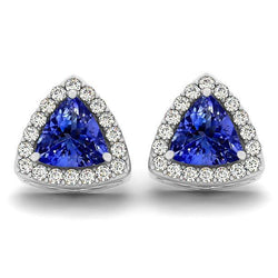 4,50 Karat Krappenset Tansanit & Aus der Erde Abgebauter Natürlicher Diamant Lady Halo Ohrstecker