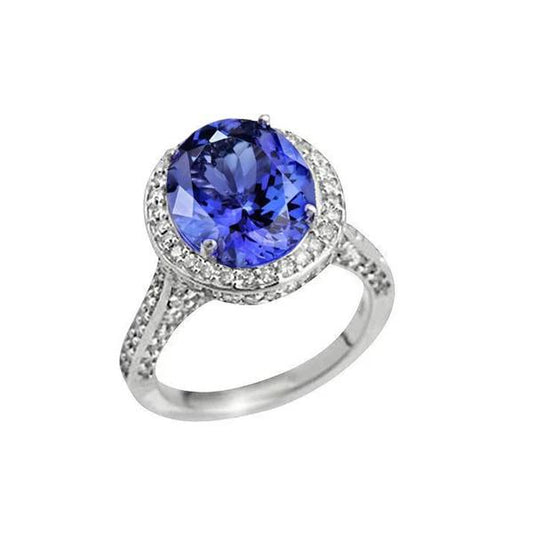 4,50 Karat Tansanit Aus der Erde Abgebauter Natürlicher Diamantring Oval Halo Fassung