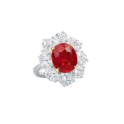 4,50 Karat roter Rubin mit Aus der Erde Abgebauter Natürlicher Diamanten Ring Blumenstil Schmuck Neu