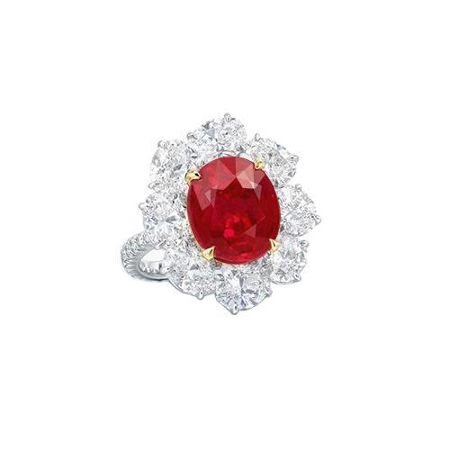 4,50 Karat roter Rubin mit Diamanten Ring Blumenstil Schmuck Neu