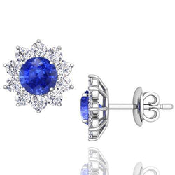 4,60 Karat Ceylon Saphir mit Aus der Erde Abgebauter Natürlicher Diamant Ohrstecker Weißgold 14K