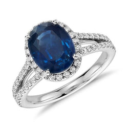 4,65 Karat Oval Ceylon Blauer Saphir Diamant Ehering