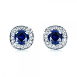 4,70 ct Saphir und Aus der Erde Abgebauter Natürlicher Diamanten Halo Ohrstecker Weißgold