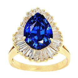 4,71 Karat Sri Lanka Saphir Baguette Diamanten Gelbgold 14K Ring