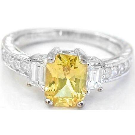 4,75 ct Ring mit strahlend gelbem Saphir und runden Diamanten Weißgold - harrychadent.de