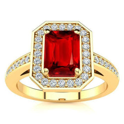 4,75 ct Roter Smaragdschliff Rubin Und Diamant Ehering Gelbgold