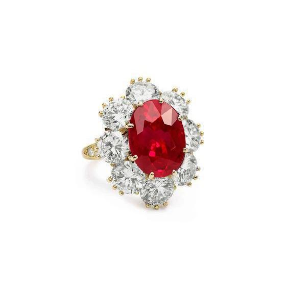 4,75 ct natürlicher Rubin mit Diamanten Ring Gelbgold 14K - harrychadent.de