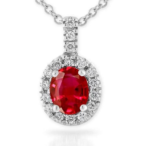 4,75 ct. Rubin mit Aus der Erde Abgebauter Natürlicher Diamanten Anhänger Halskette mit Kette Weißgold 14K