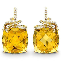 47.60 ct Citrine und Aus der Erde Abgebauter Natürlicher Diamanten Ohrhänger Weißgold 14K