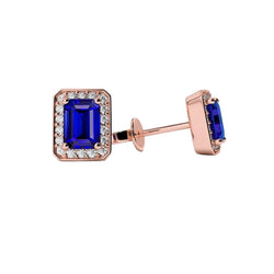 4,80 Karat Saphir und Aus der Erde Abgebauter Natürlicher Diamant Halo Damen Ohrstecker Roségold