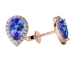 4,80 ct Blauer Tansanit mit Aus der Erde Abgebauter Natürlicher Diamanten Ohrstecker Roségold 14K