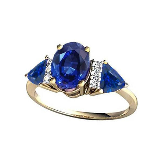 4.26 ct. Ovaler Trillion Ceylon Ring mit Saphir und Aus der Erde Abgebauter Natürlicher Diamanten 3 Stein