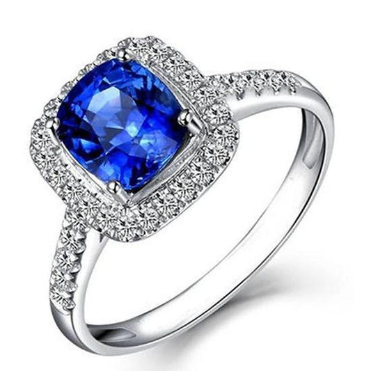 4.30 Ct Ringkissen Ceylon Blauer Saphir Und Runde Aus der Erde Abgebauter Natürlicher Diamanten