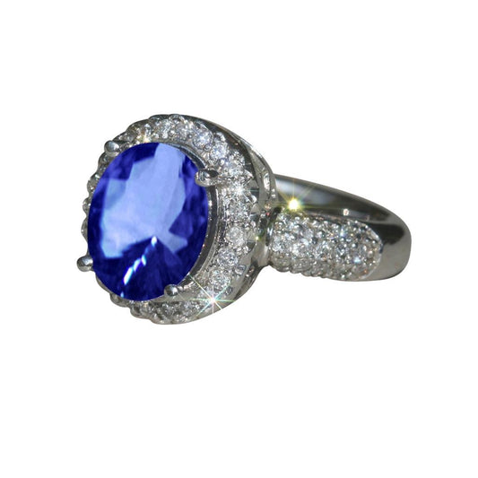4.40 Karat Ceylon Saphir Pave Diamants Jubiläumsring massiv WG 14K - harrychadent.de