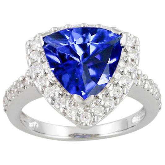 4.45 ct. Trillion srilankischer Saphir-Diamant-Ring Solitär-Akzente
