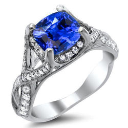 4.50 Karat srilankischer Saphir mit Aus der Erde Abgebauter Natürlicher Diamanten Ring Weißgold 14K