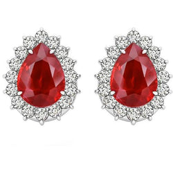 4.50 ct Birnenschliff Roter Rubin Aus der Erde Abgebauter Natürlicher Diamant Ohrstecker Damen Goldschmuck