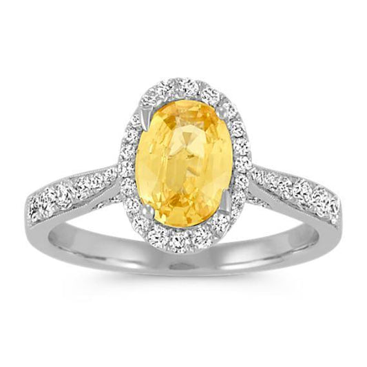 4.50 ct Ovaler Ring mit gelbem Saphir und runden Diamanten Weißgold 14K - harrychadent.de