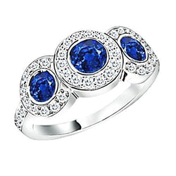 4.51 Karat Ceylon Saphir Aus der Erde Abgebauter Natürlicher Diamanten Weißgold 3 Steine Stil Ring
