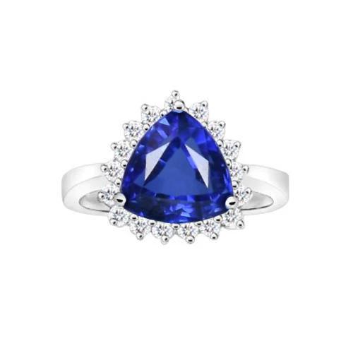 4.60 Karat Billionen Ceylon Saphir Ring mit runden Aus der Erde Abgebauter Natürlicher Diamanten Weißgold 14K