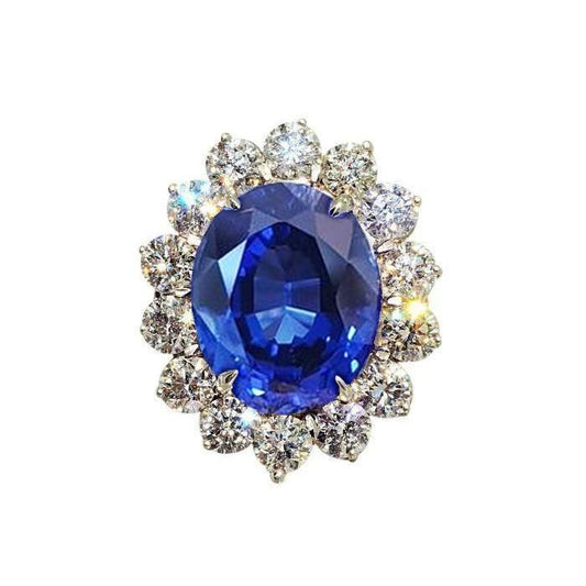 4.60 ct srilankischer Saphir und Aus der Erde Abgebauter Natürlicher Diamanten Ring 14K Weißgold