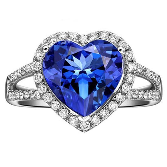 4.75 Karat Ceylon Saphir und Aus der Erde Abgebauter Natürlicher Diamanten Ring Weißgold 14K