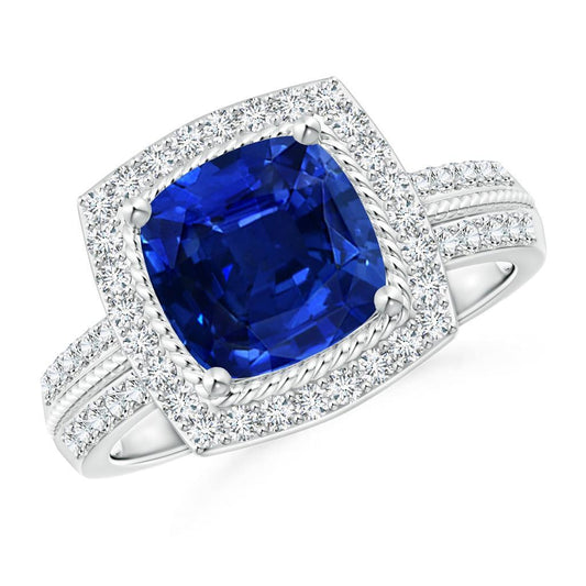 4.75 Karat Kissen und runder Saphir- und Diamant-Jubiläumsring - harrychadent.de