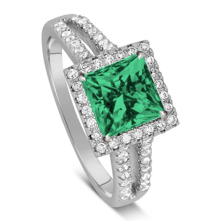 4.75 ct. Prinzessinnenschnitt Grüner Smaragd Diamant Ring WG 14K Schmuck