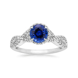 4.85 ct Sri Lanka Blauer Saphir Halo Aus der Erde Abgebauter Natürlicher Diamanten Ring Weißgold