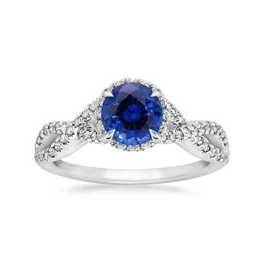 4.85 ct Sri Lanka Blauer Saphir Halo Aus der Erde Abgebauter Natürlicher Diamanten Ring Weißgold