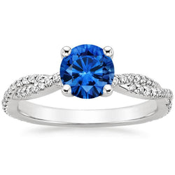 4.90 ct Runder Ceylon Saphir Aus der Erde Abgebauter Natürlicher Diamanten Ring Weißgold 14K