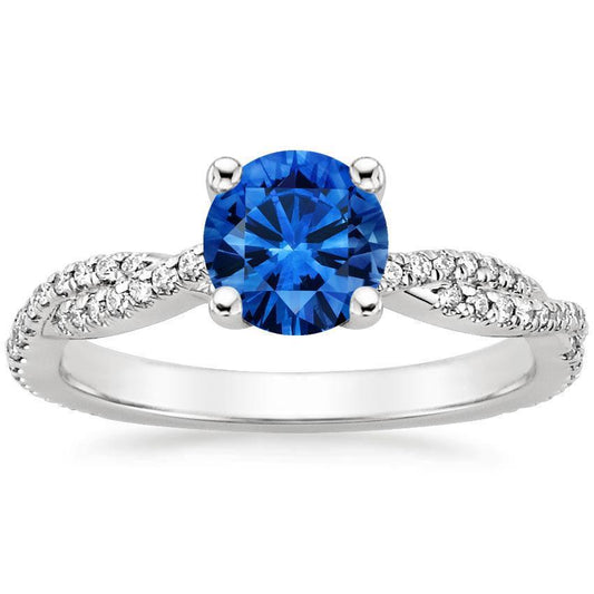 4.90 ct Runder Ceylon Saphir Aus der Erde Abgebauter Natürlicher Diamanten Ring Weißgold 14K