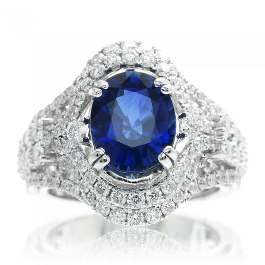 5 Karat Oval Ceylon Sri Lanka Saphir Diamant Ring Weißgold 14K - harrychadent.de