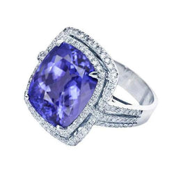 5 Karat Ring Tansanit Kissen Aus der Erde Abgebauter Natürlicher Diamanten massiv Weißgold
