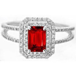 5 Karat Smaragdschliff Rubin und Aus der Erde Abgebauter Natürlicher Diamant Ring Weißgold 14K Schmuck